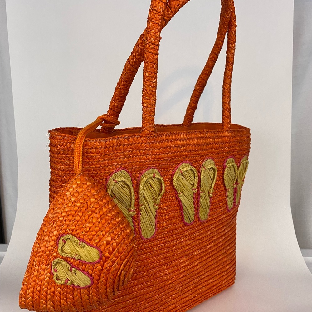 Orange Straw Basket Summer Tote